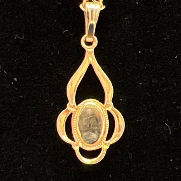 Goldstone Pendant Necklace & Matching Earrings Set 18" Gold Plated With SN Impri - Picture 5 of 8